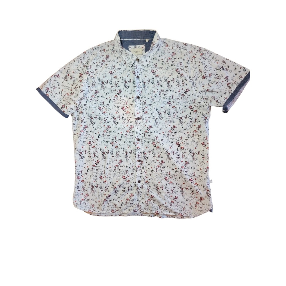 7Diamonds‎ Floral Button Down Shirt Mens XL White Good Vibes Short Sleeve EUC